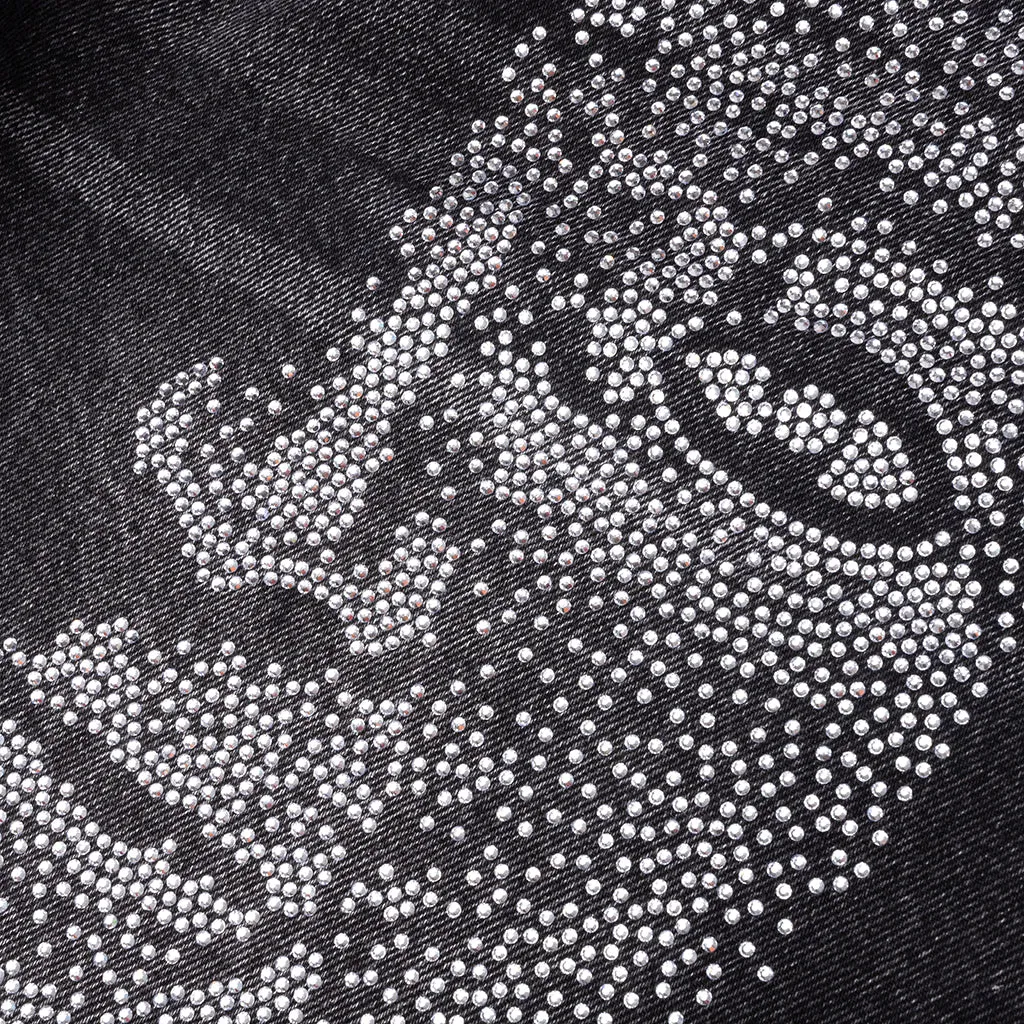 Rhinestone Face Jeans - Black