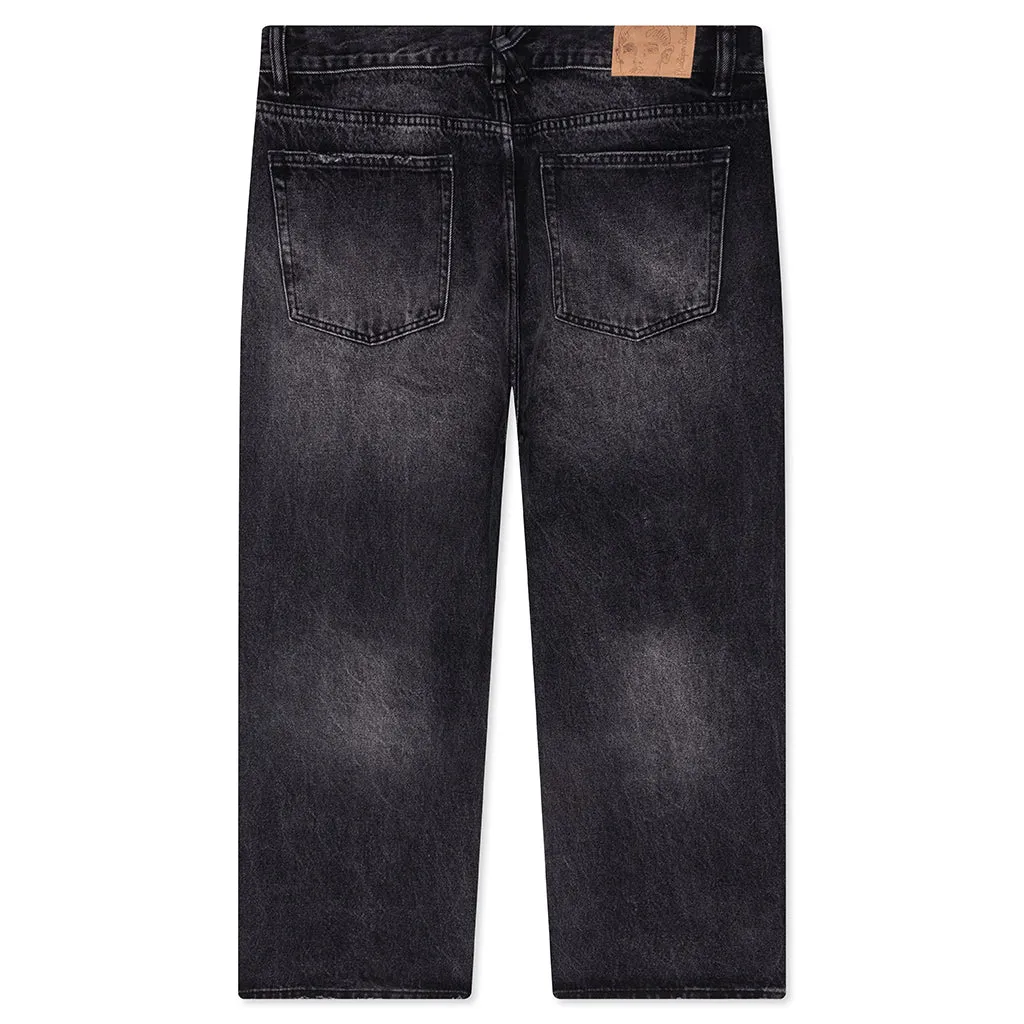 Rhinestone Face Jeans - Black