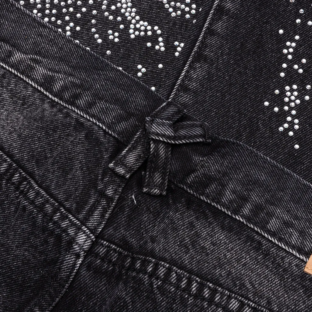 Rhinestone Face Jeans - Black