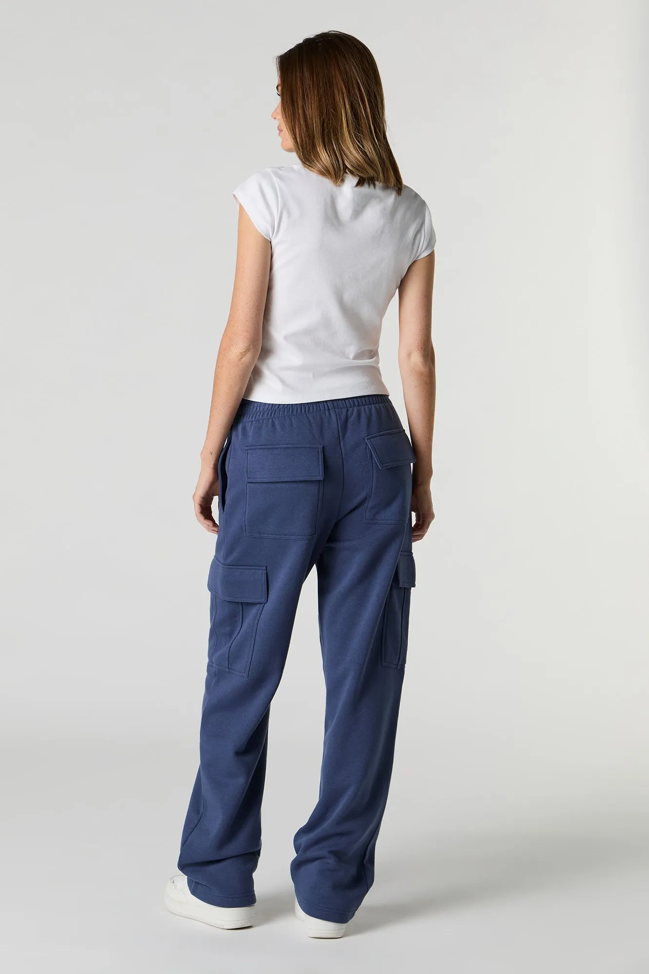 Solid Fleece Wide Leg Cargo Sweatpant