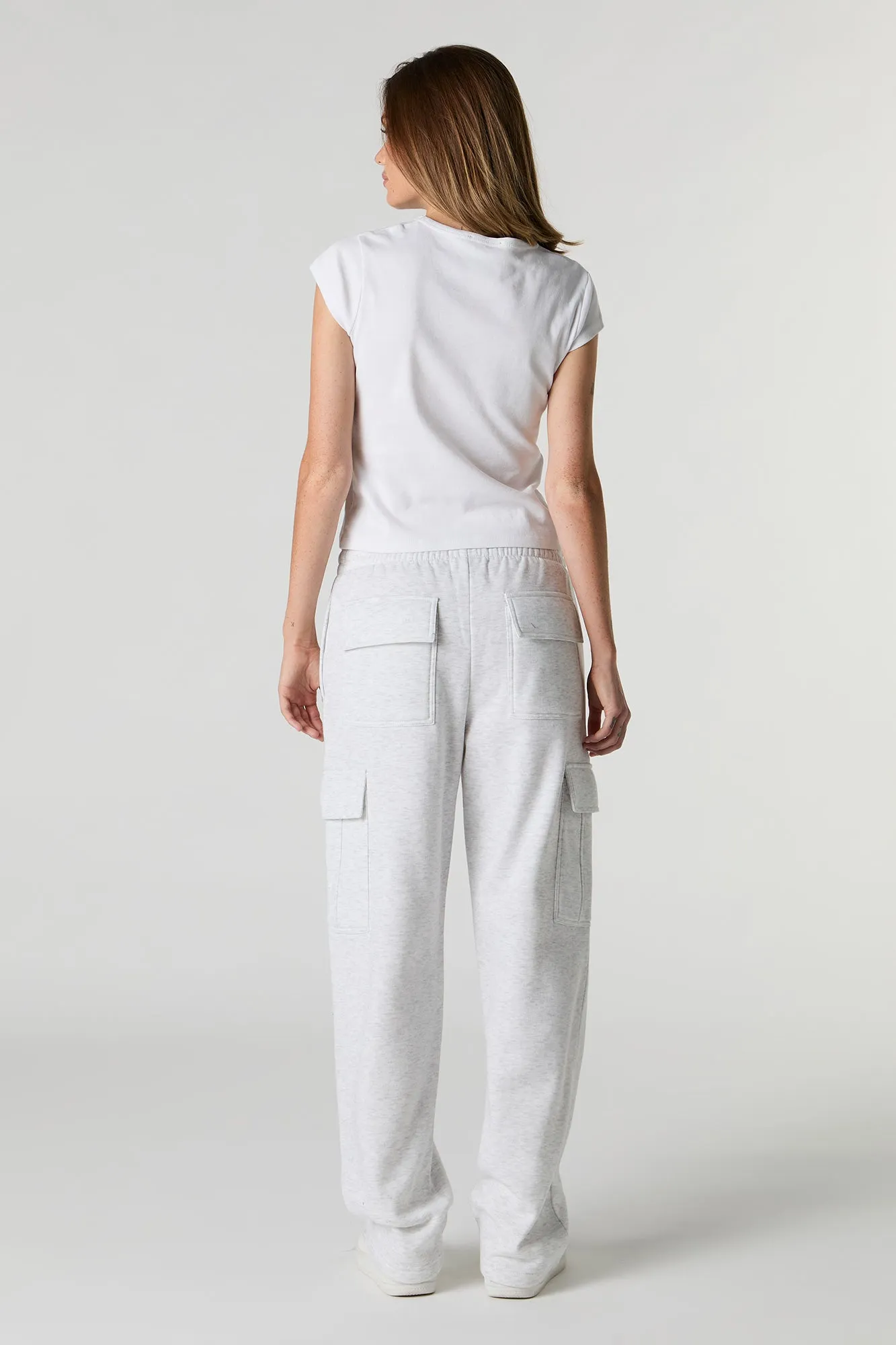 Solid Fleece Wide Leg Cargo Sweatpant
