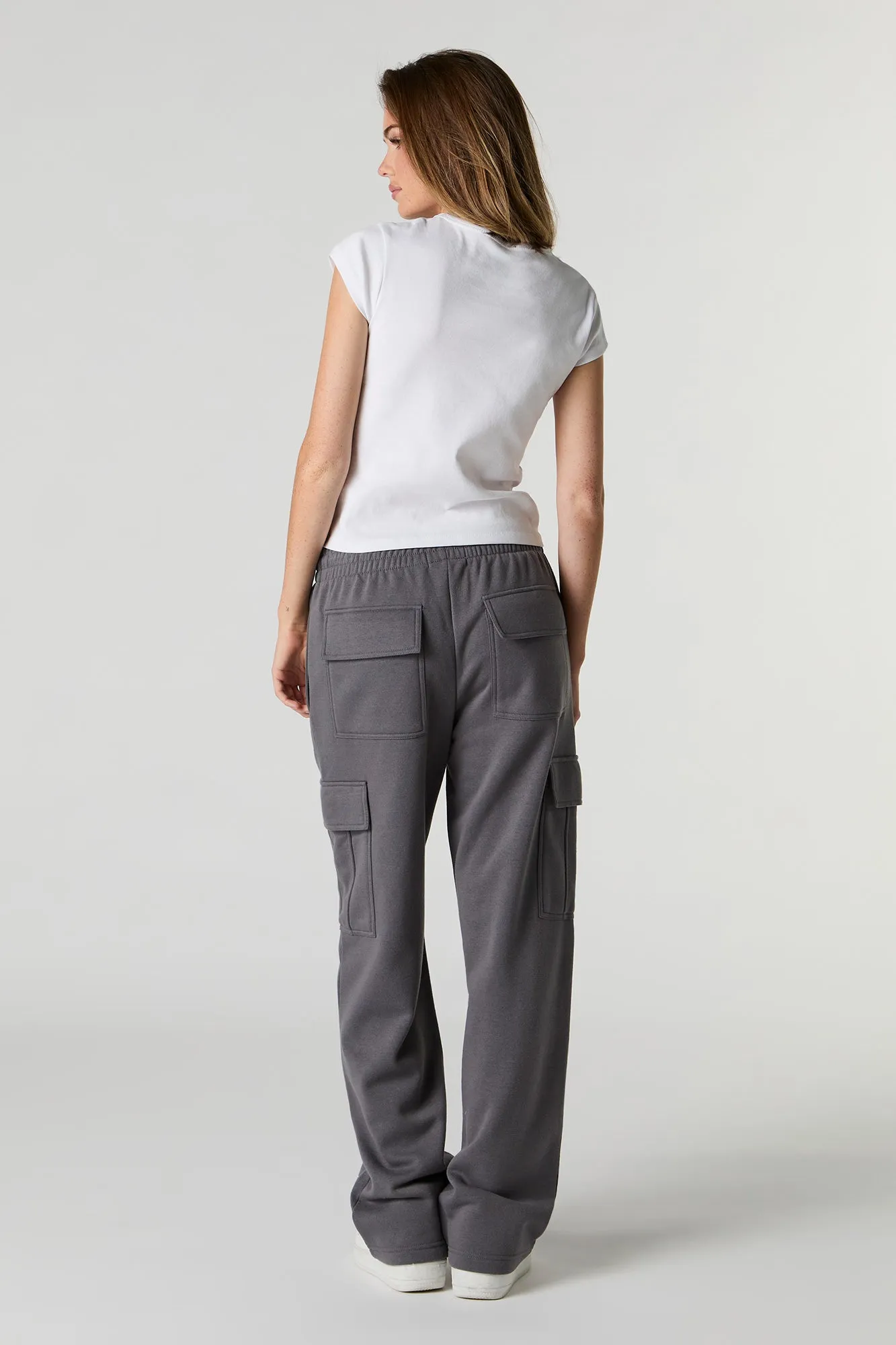 Solid Fleece Wide Leg Cargo Sweatpant