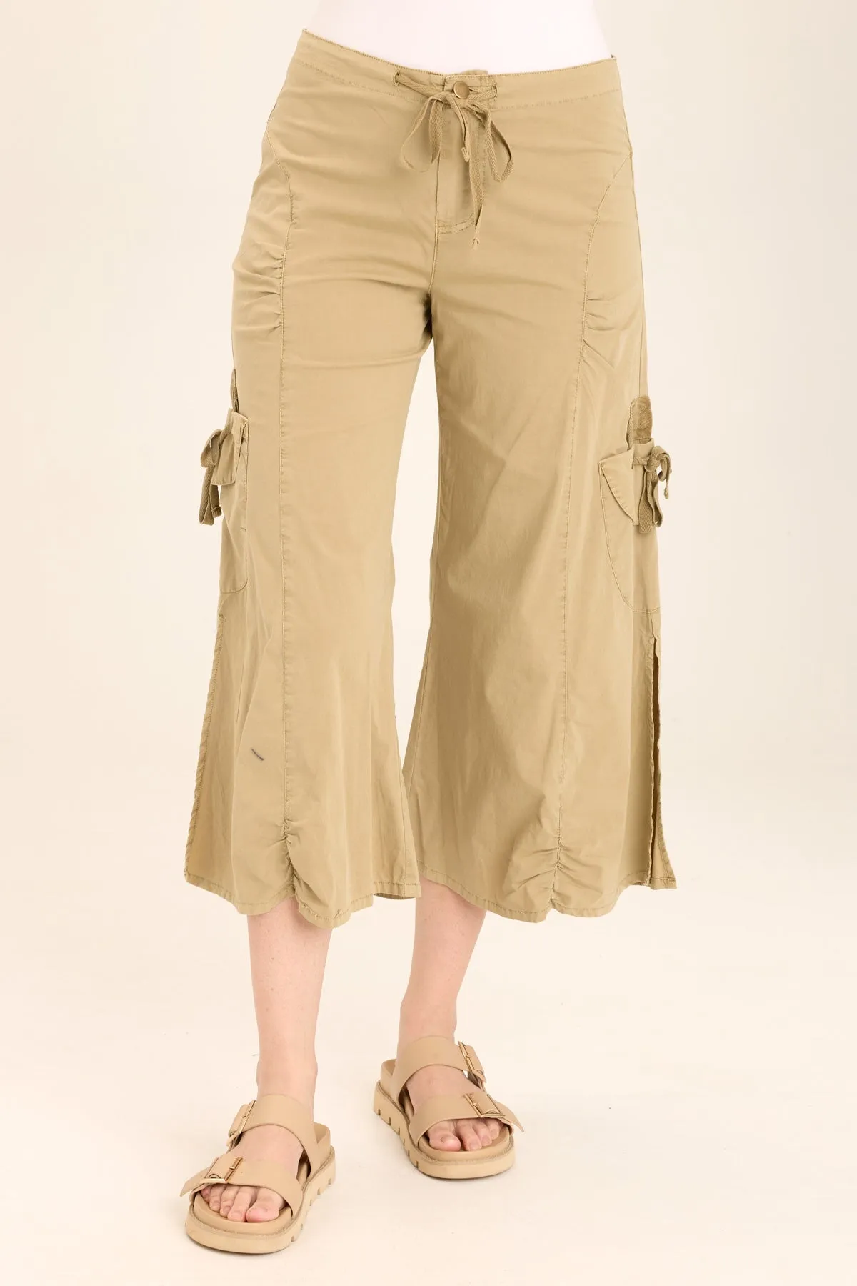 Split Wide-Leg Cargo Gaucho Crop