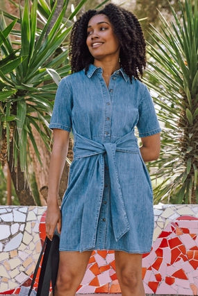 Talitha Mini Shirt Dress - Mid Blue Denim