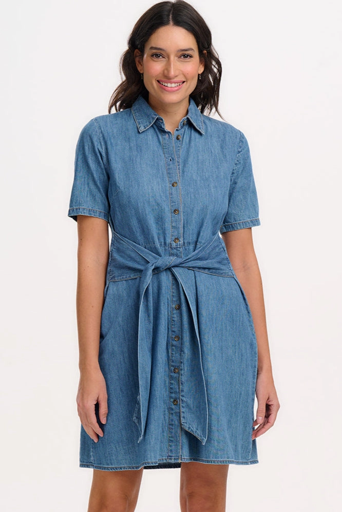 Talitha Mini Shirt Dress - Mid Blue Denim