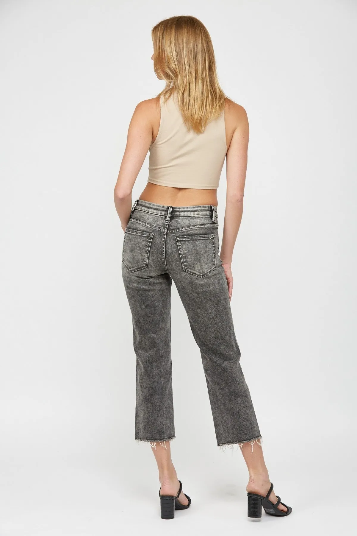 The Ashley Mid Rise Wide Straight Crop Denim Jeans | MICA**