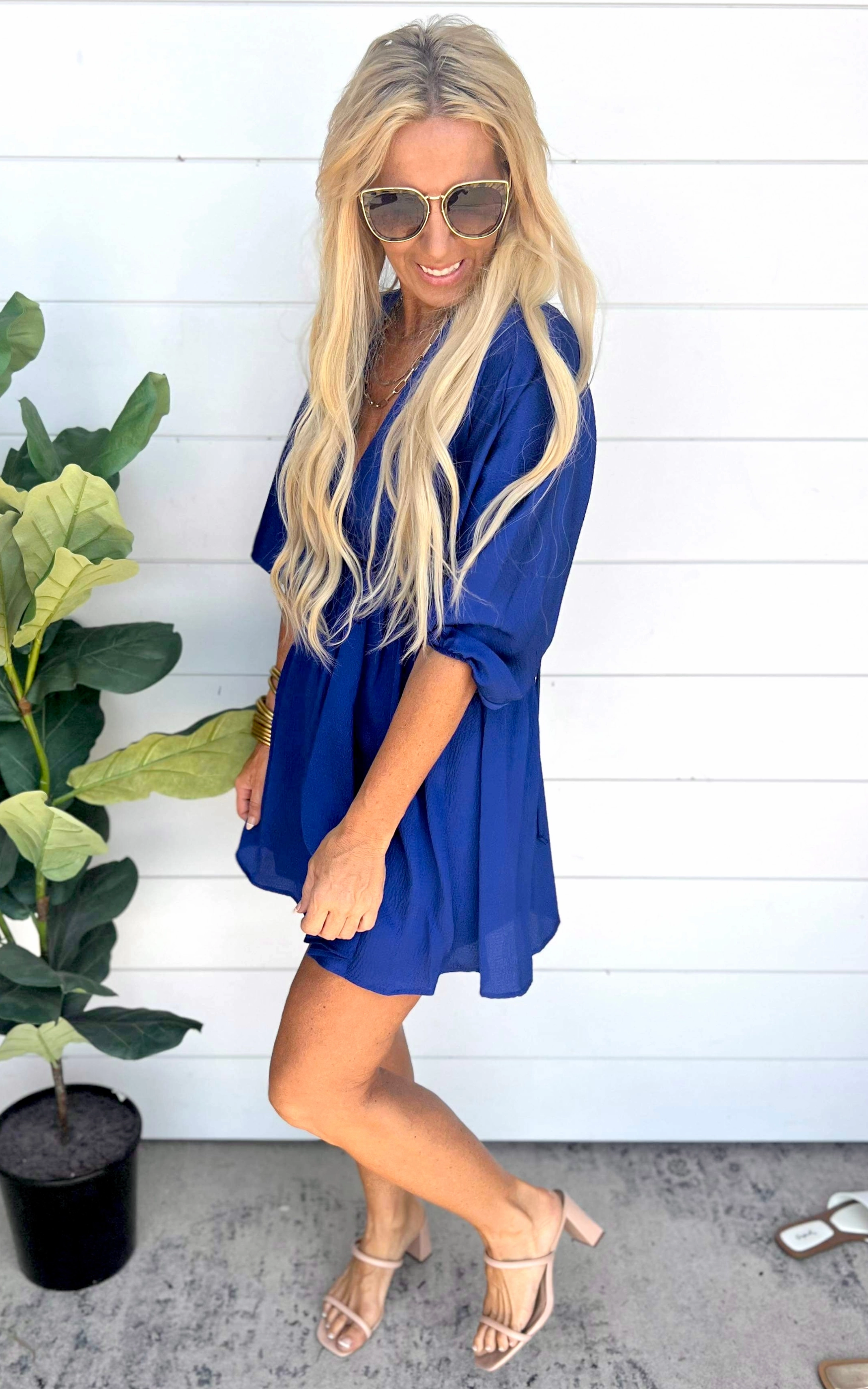 The Georgina Hammered Satin Solid Kimono Dress - Final Sale