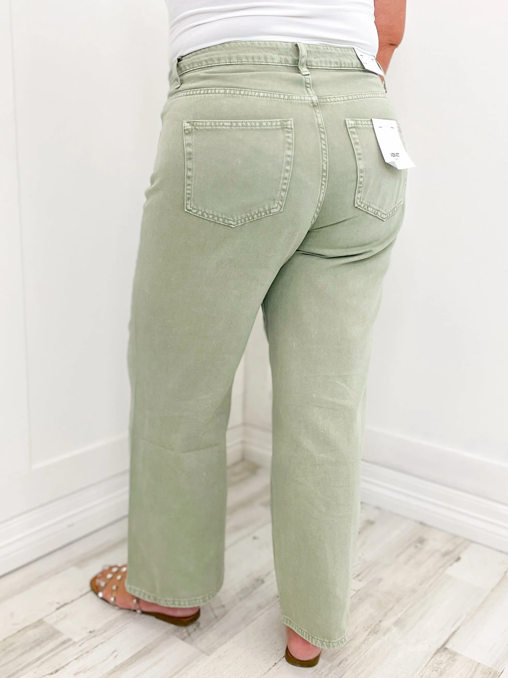 Vervet High Rise Wide Ankle Jeans in Desert Sage