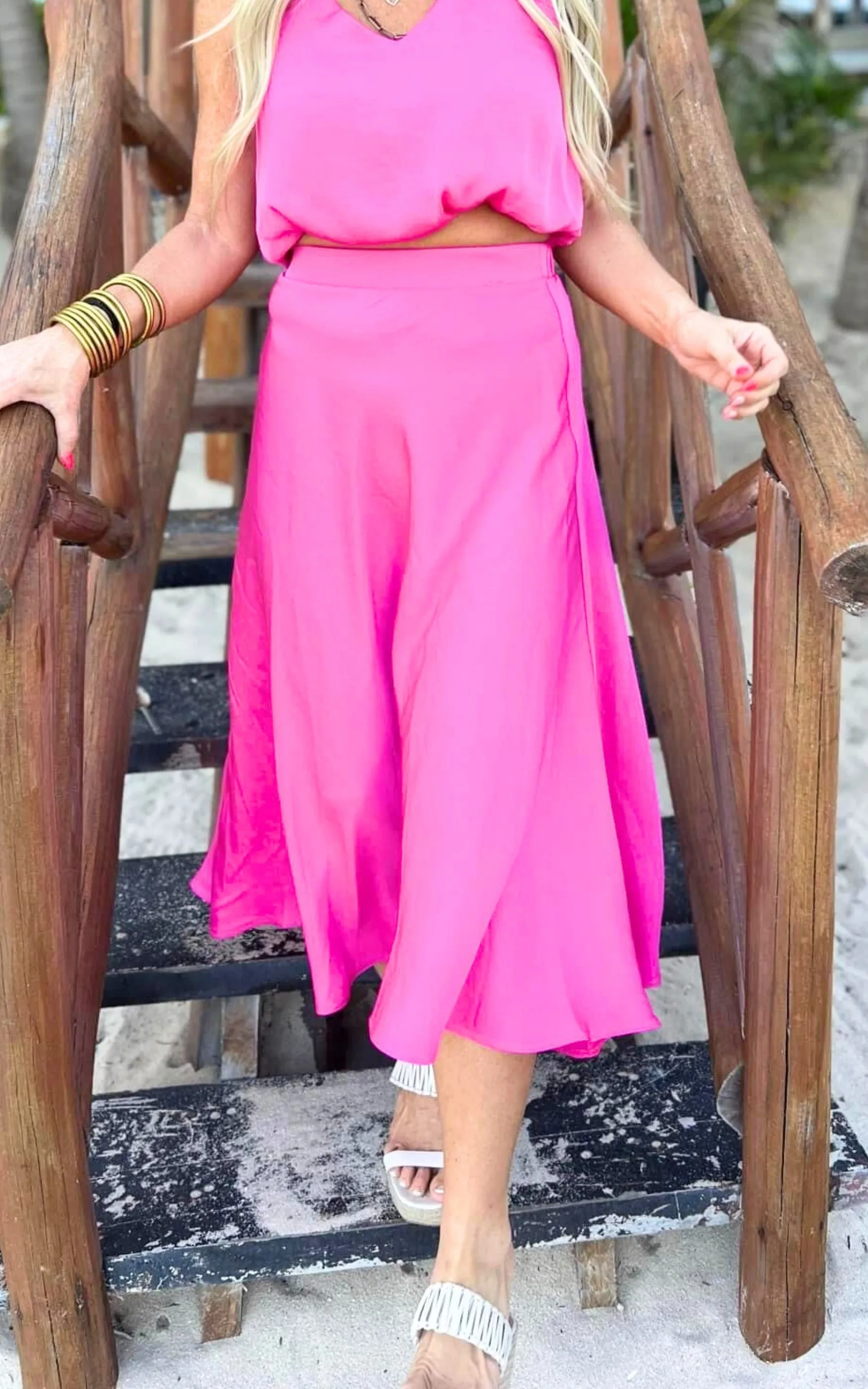 Washed Poly Silk Midi Swing Skirt - Final Sale