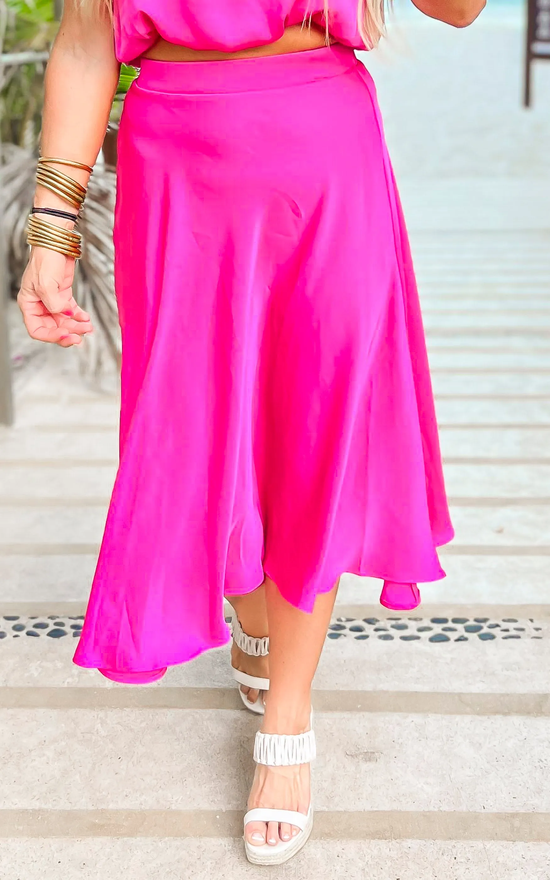 Washed Poly Silk Midi Swing Skirt - Final Sale