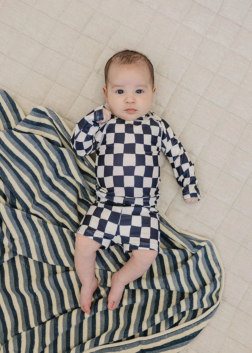 Wavy Checkered Long Sleeve Swim Set