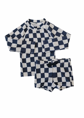 Wavy Checkered Long Sleeve Swim Set