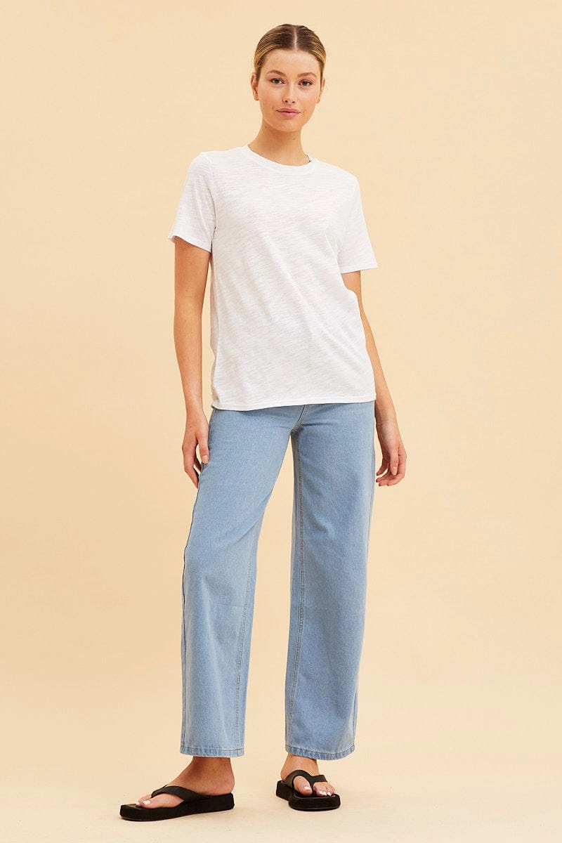 White Cotton T-Shirt Slub Crew Neck Regular Fit