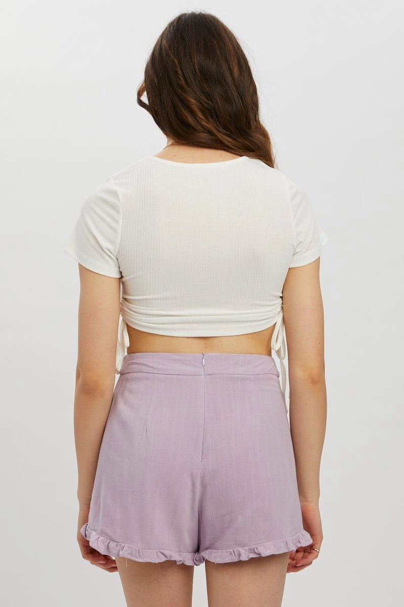 White Drawstring Ruched Top