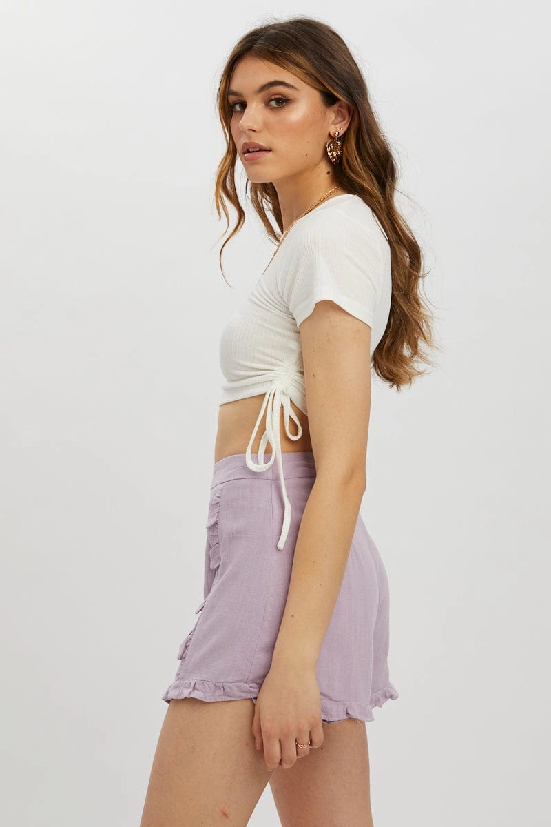 White Drawstring Ruched Top