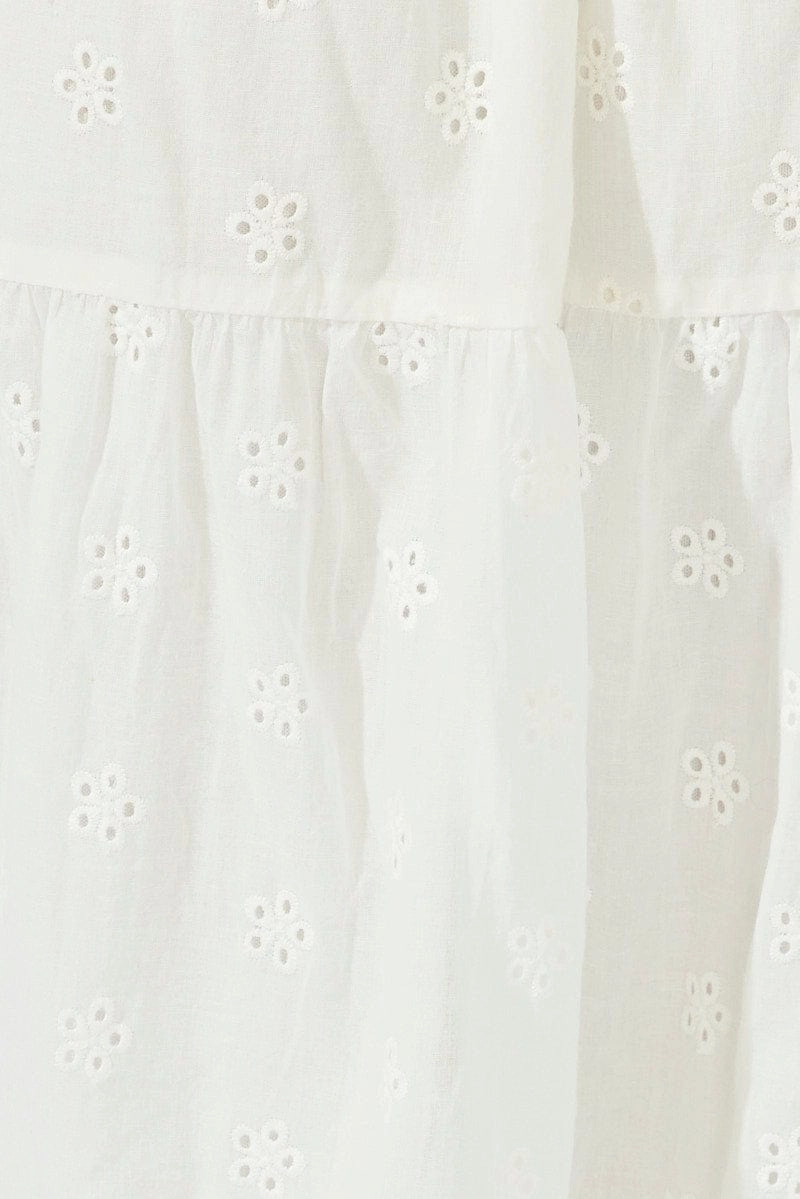 White Midi Dress Sleeveless Eyelet