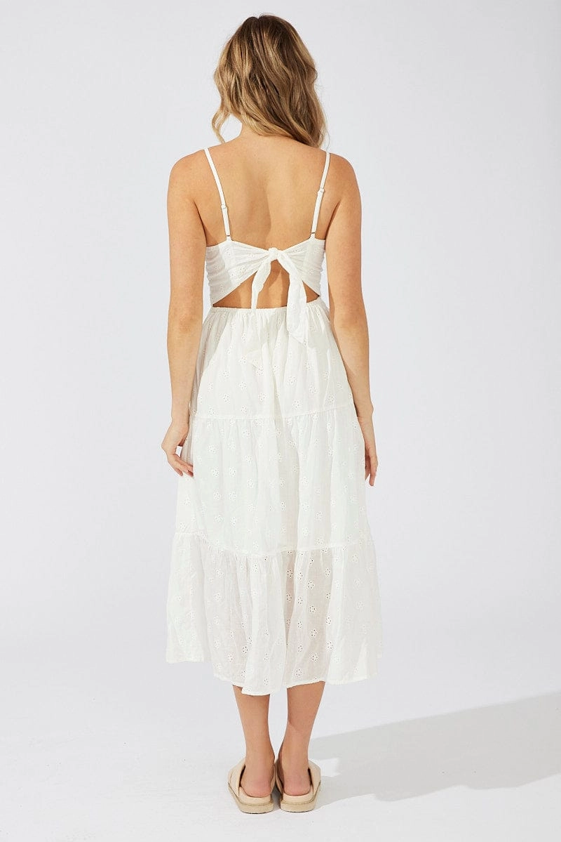 White Midi Dress Sleeveless Eyelet