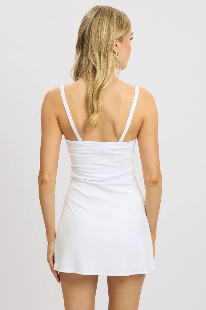 White Mini Dress Sleeveless Rib A-Line
