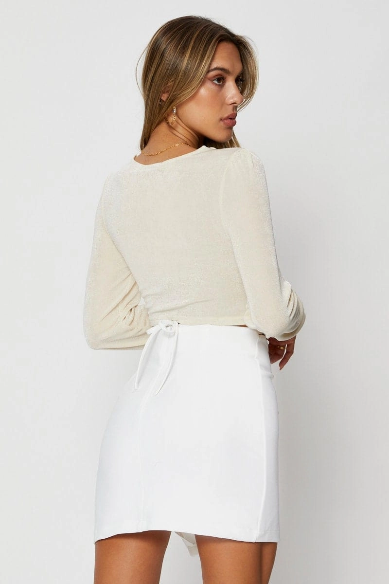 White Mini Skirt Front Slit