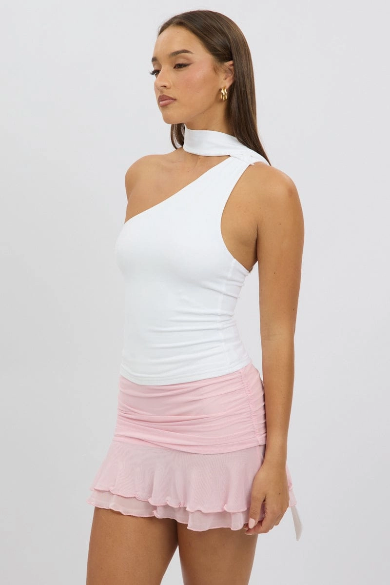 White One Shoulder Top Scarf Neck
