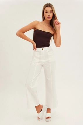 White Wide Leg Pants High Rise Cotton