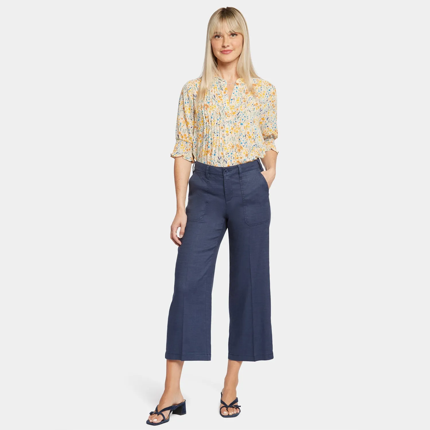 Wide Leg Cargo Capri Pants - Oxford Navy